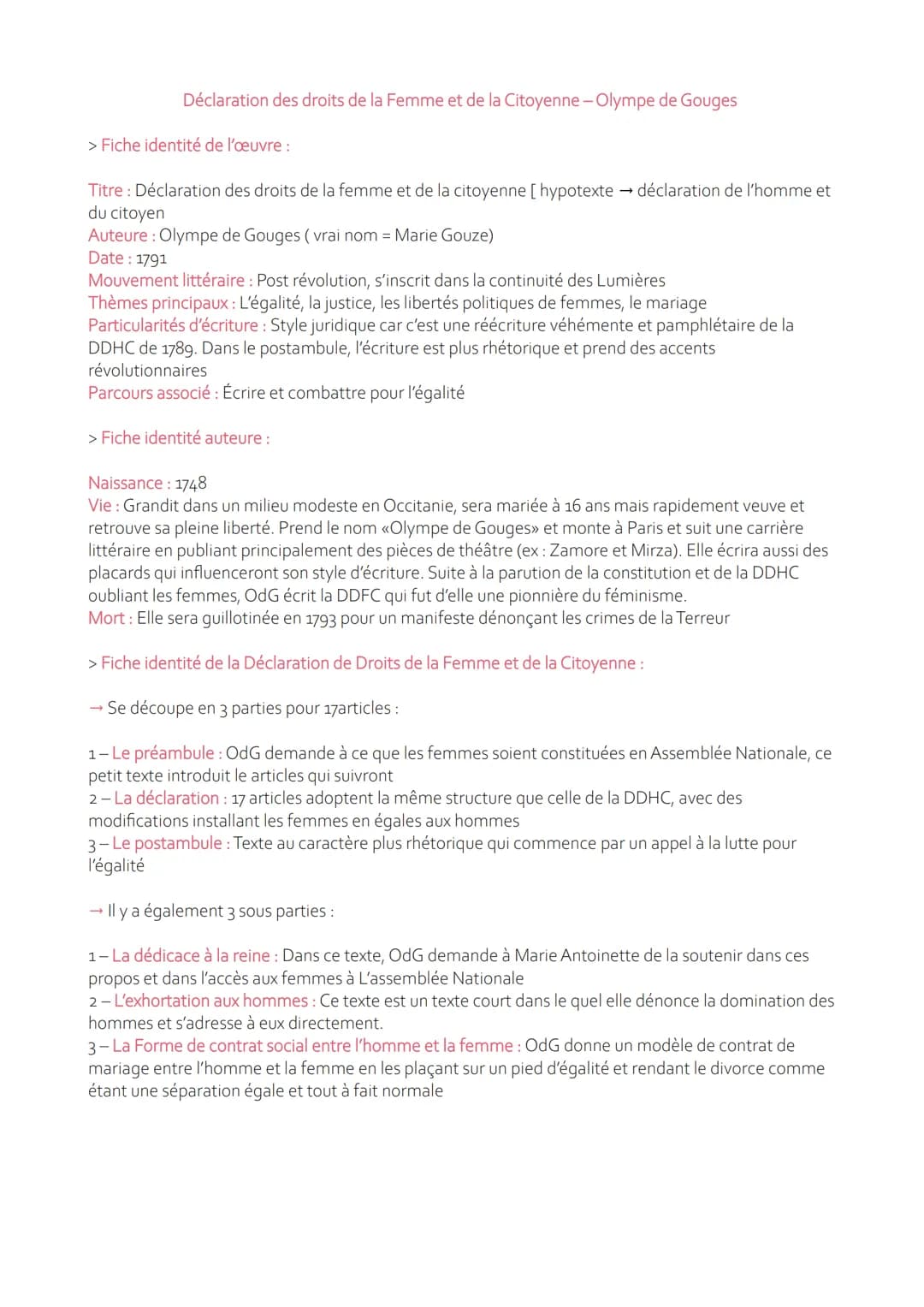 Déclaration des droits de la Femme et de la Citoyenne-Olympe de Gouges
> Fiche identité de l'œuvre :
Titre : Déclaration des droits de la fe