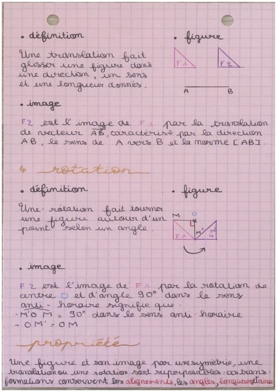 LES
●
définition
F₁ et F2 sont symétrique
par rapport à la droite
(d) signifie que (d) bat
la mediatrice du segment
CMM'].
●
TRANSFORMATIONS