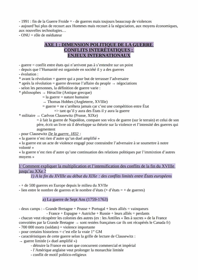 H.G.G.S.P. THÈME 2 : FAIRE LA GUERRE, FAIRE LA PAIX :
FORMES DE CONFLITS ET MODES DE RÉSOLUTION
- toutes les guerres sont des conflits mais 