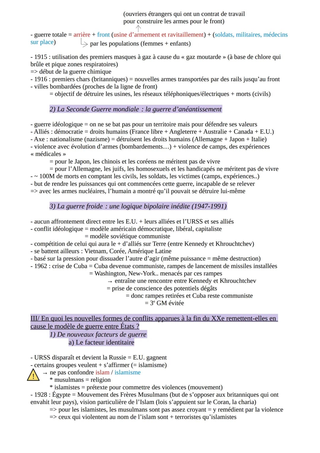 H.G.G.S.P. THÈME 2 : FAIRE LA GUERRE, FAIRE LA PAIX :
FORMES DE CONFLITS ET MODES DE RÉSOLUTION
- toutes les guerres sont des conflits mais 