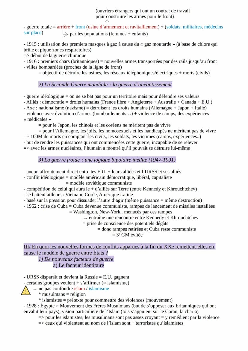 H.G.G.S.P. THÈME 2 : FAIRE LA GUERRE, FAIRE LA PAIX :
FORMES DE CONFLITS ET MODES DE RÉSOLUTION
- toutes les guerres sont des conflits mais 