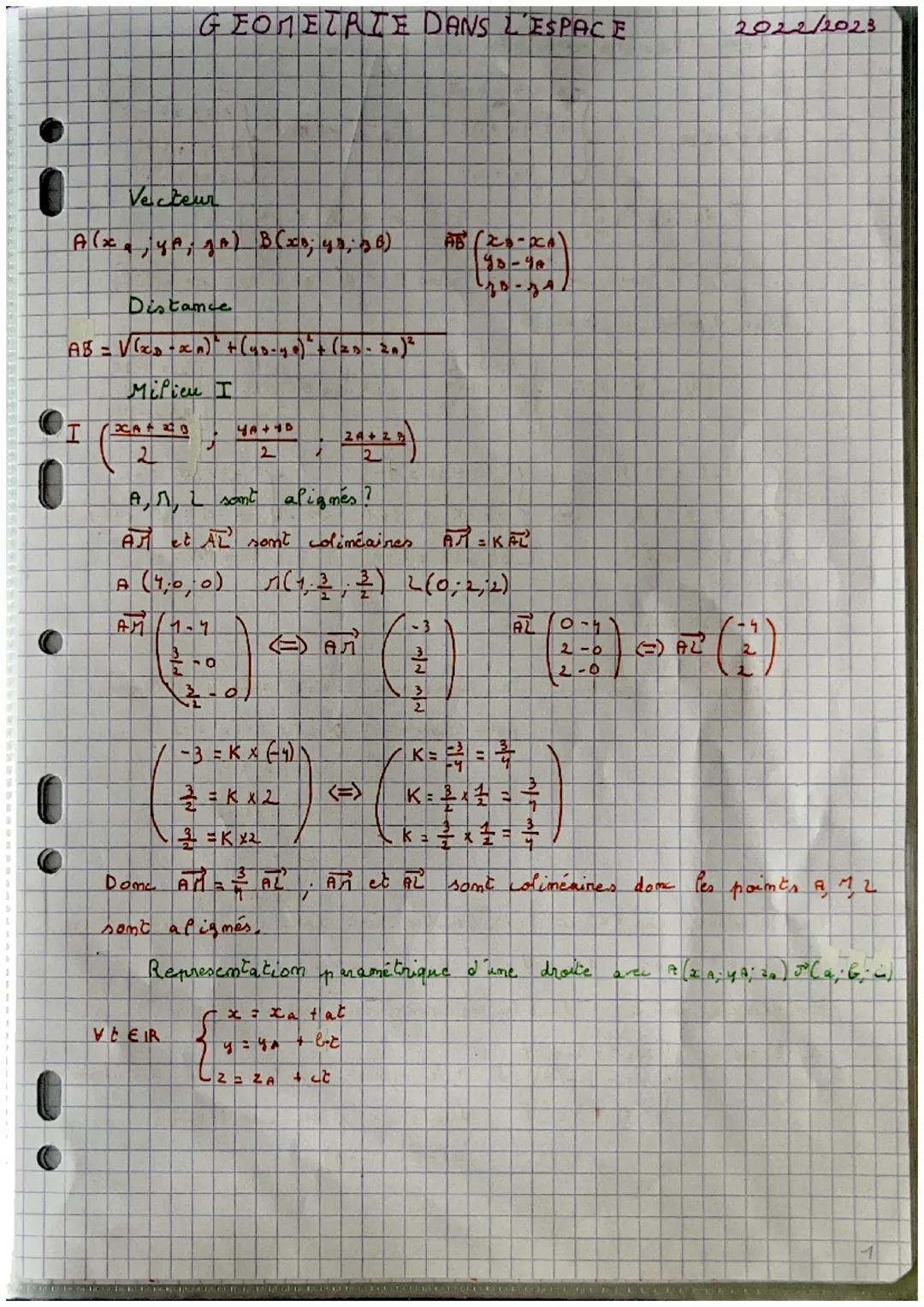 GEOMETRIE DANS L'ESPACE
2022/2023

Vecteur
$A(x_a, y_a, z_a)$ $B(x_b; y_b, z_b)$

Distance
$AB= \sqrt{(x_b-x_a)^2+(y_b-y_a)^2+(z_b-z_a)^2}$
