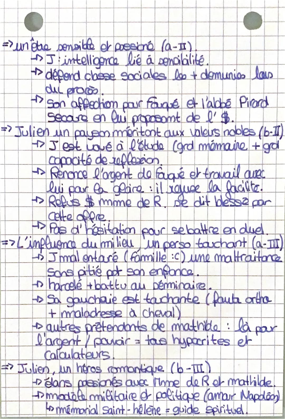 FRANÇAIS
DISSERTATION: LE ROUGE ET LE NOIR
1° Elements généraux :
=> Caractère hypocrite et manipulateur. (a-I)
→J. cache sa passion pour Na
