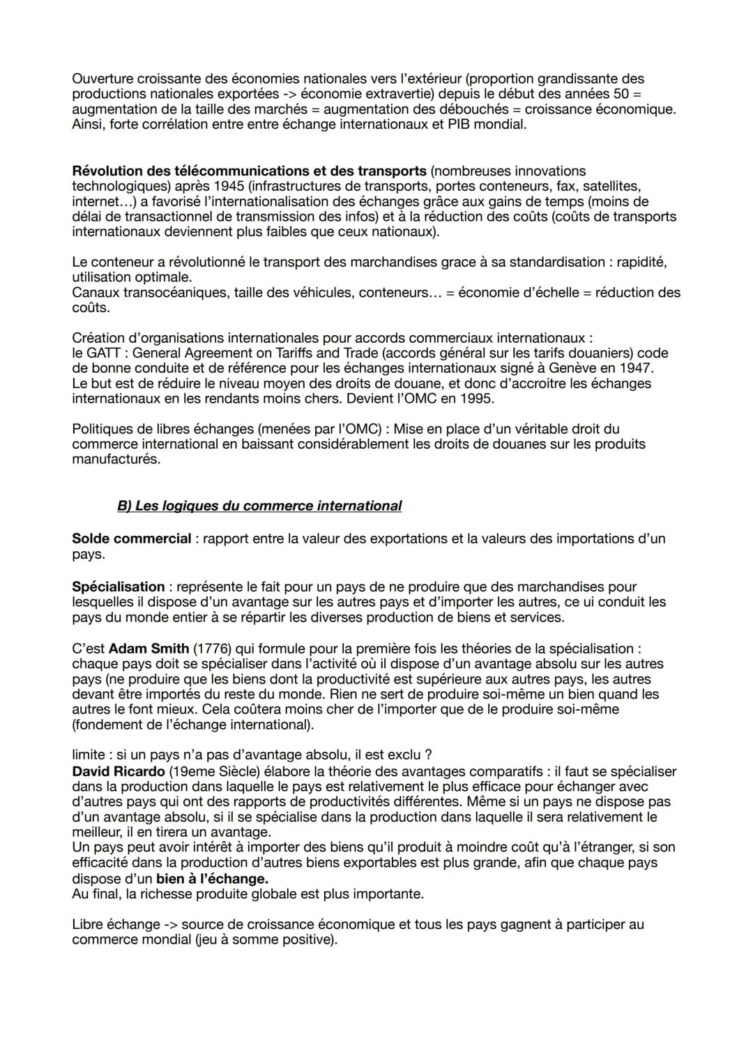 SES - le commerce international
commerce international: correspond aux flux d'échanges de biens et de services (exportations
et importations