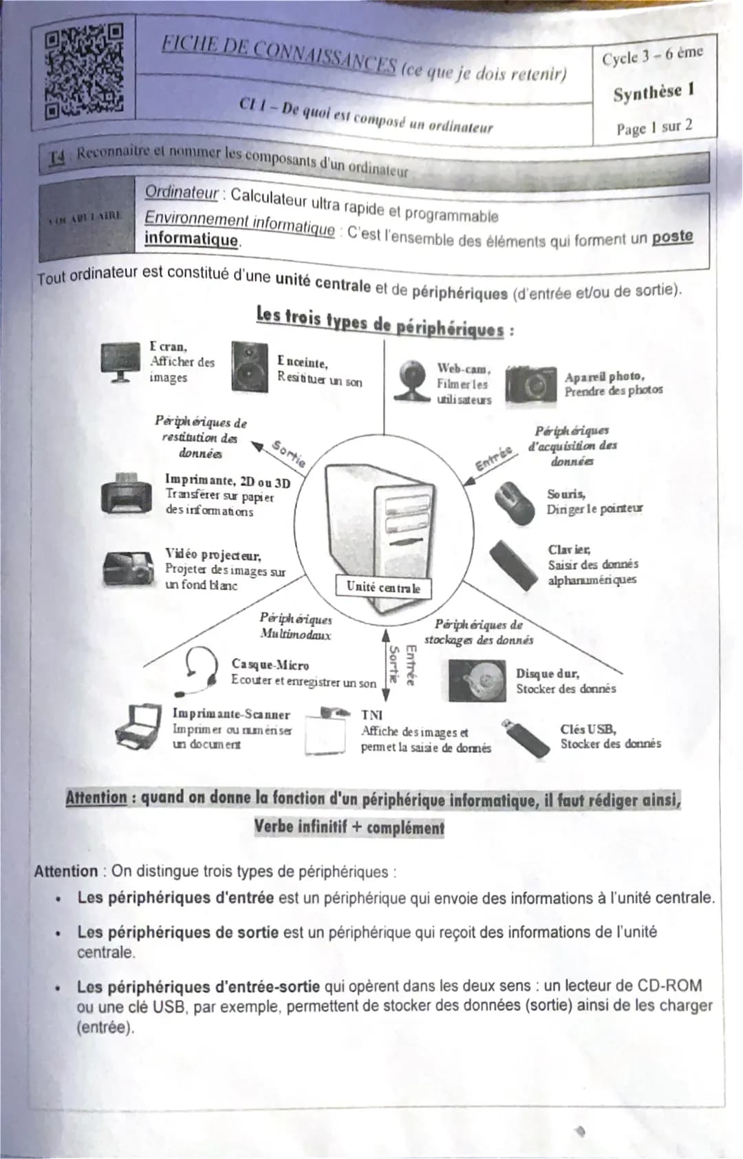 T4 Reconnaître et nommer les composants d'un ordinateur.
AOCABULAIRE
FICHE DE CONNAISSANCES (ce que je dois retenir)
Ordinateur: Calculateur