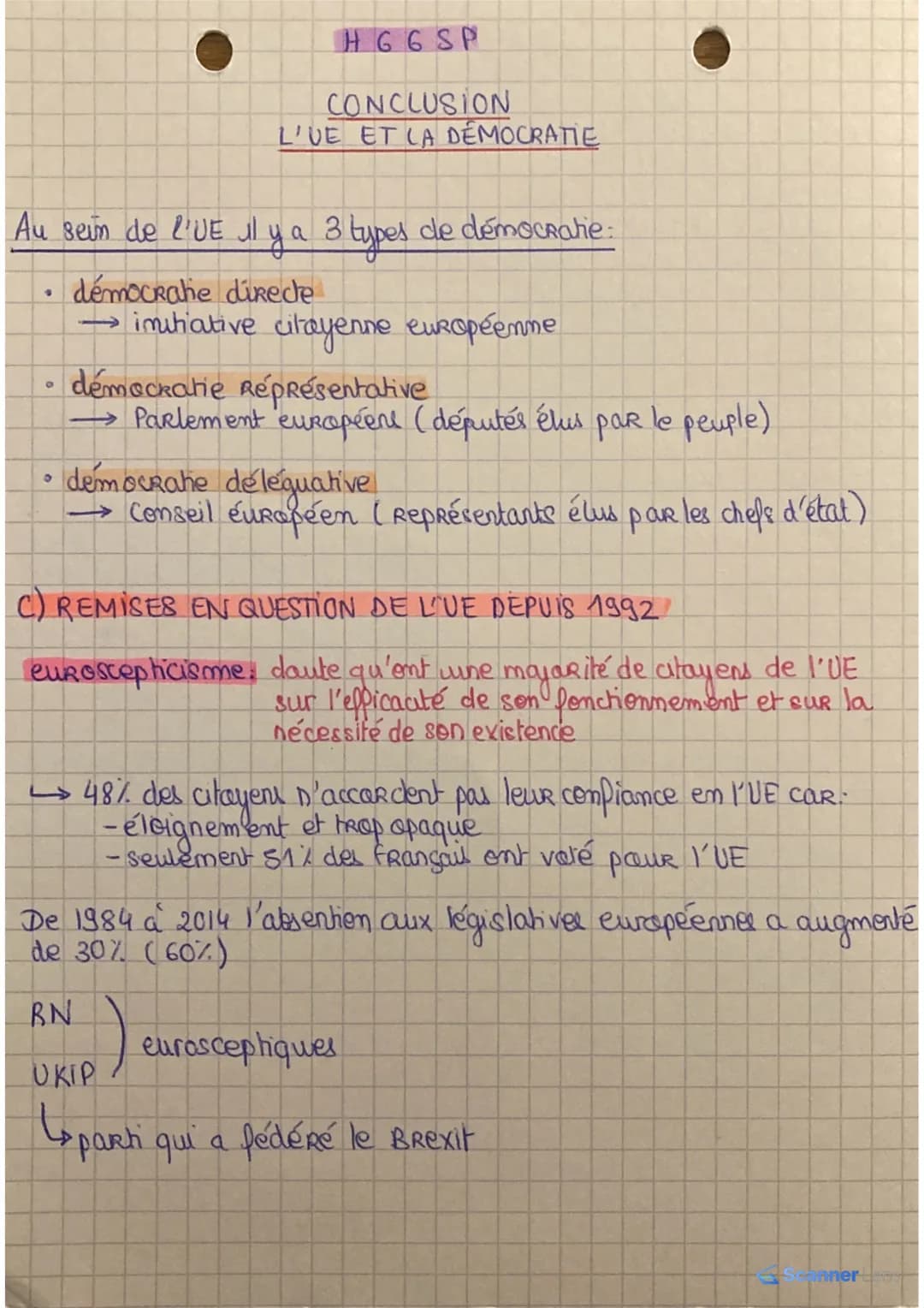 HGGSP
CONCLUSION
L'UE ET LA DEMOCRATIE
A) LA CONSTRUCTION EUROPÉENNE
l'Europe saRt traumatisée de 6 ans de guerre en 1945; l'obje-)
chip est