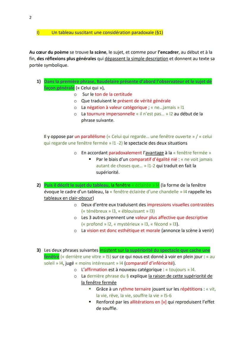 1
Explication linéaire 8 (Parcours n°2)
Introduction:
Présentation de l'auteur et de l'œuvre :
<< Les Fenêtres », Baudelaire, Le Spleen de P