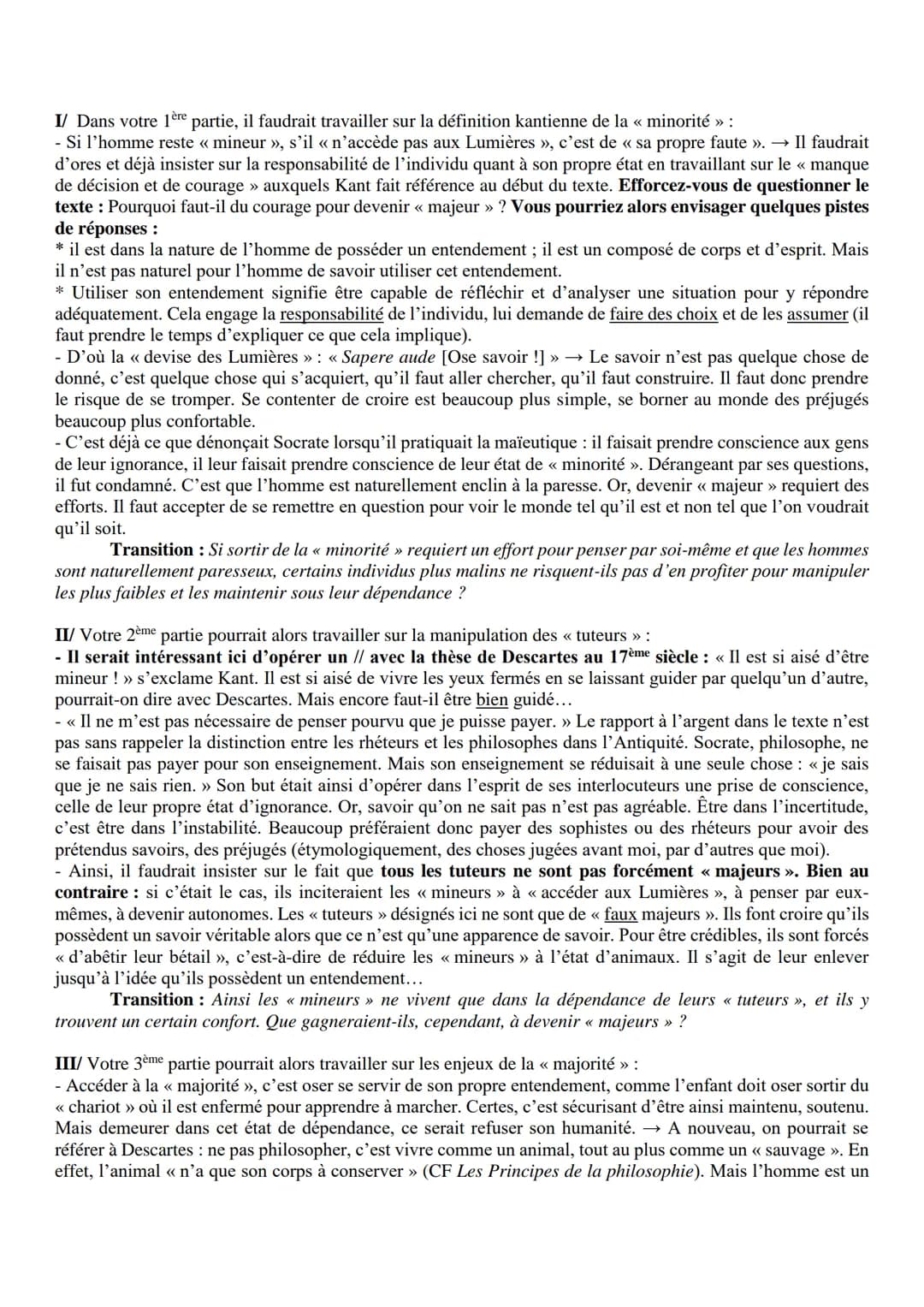 1) Explication de texte, Kant
Sujets explications de textes
<< Accéder aux lumières consiste pour l'homme à sortir de la minorité où il se t