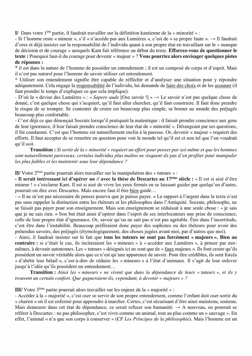 1) Explication de texte, Kant
Sujets explications de textes
<< Accéder aux lumières consiste pour l'homme à sortir de la minorité où il se t