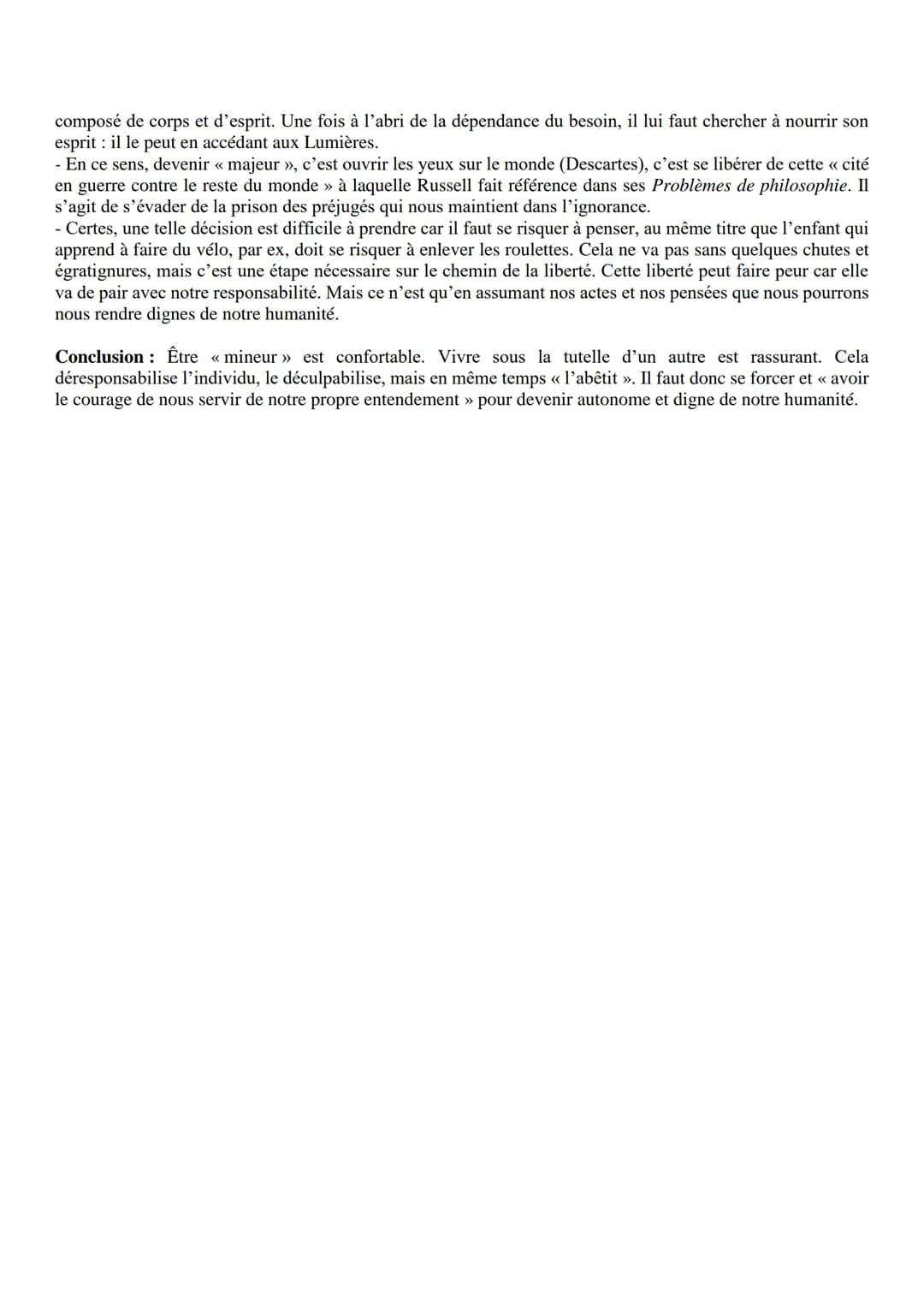 1) Explication de texte, Kant
Sujets explications de textes
<< Accéder aux lumières consiste pour l'homme à sortir de la minorité où il se t