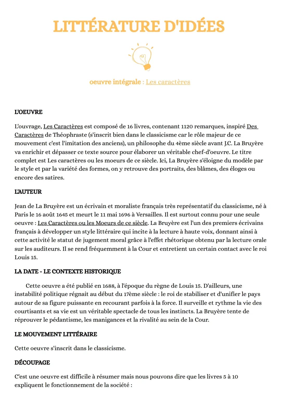 Les Caractères de La Bruyère - Livres 5 à 10, Œuvre Intégrale PDF