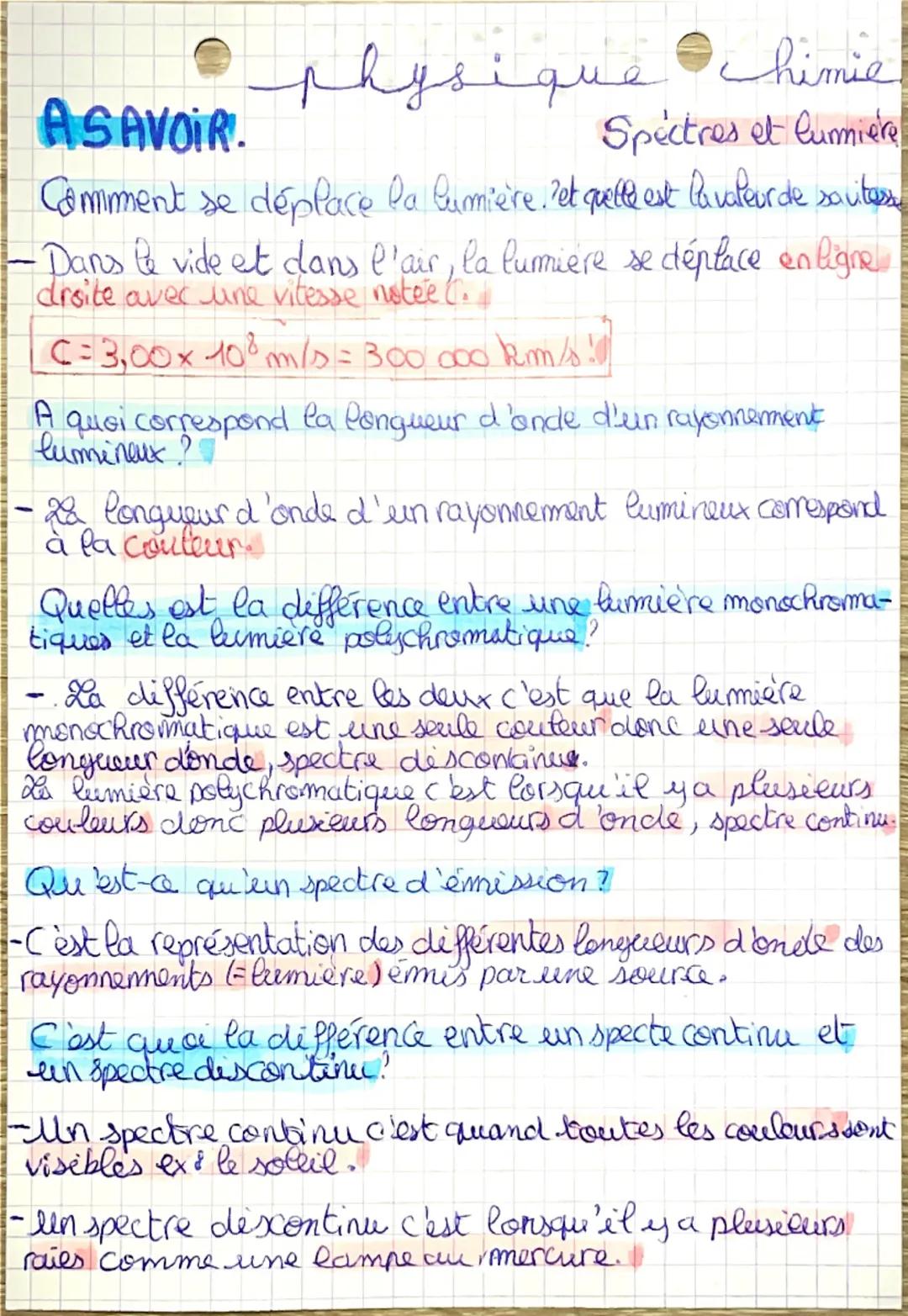 # ASAVOIR.

physique chimie
Spectres et lumière
Comment se déplace la lumière, et quelle est la valeurde sa vitess
- Dans le vide et dans l'