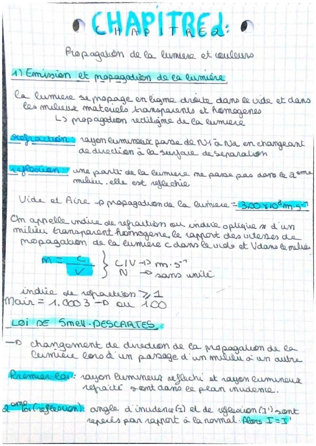 propagation de la lumière et couleurs 