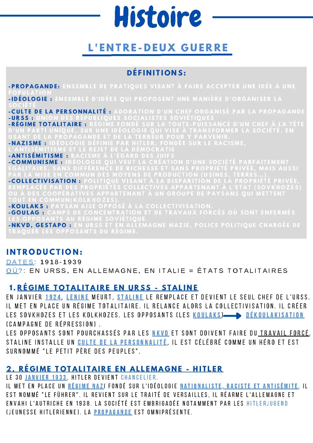 Découvre l'histoire du régime totalitaire de Staline en URSS et l'impact de la propagande nazie en Allemagne !