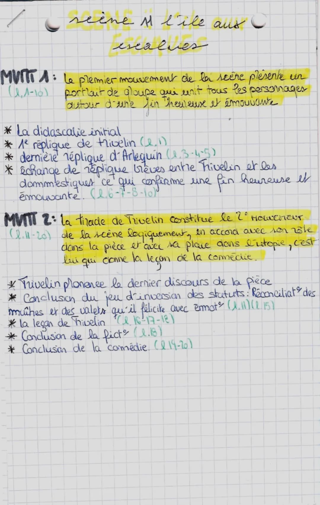 Scène 11 de l'Île des Esclaves Analyse Linéaire et Résumé