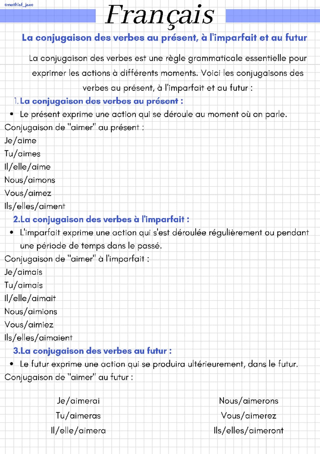 La conjugaison des verbes au présent, à l'imparfait et au futur
