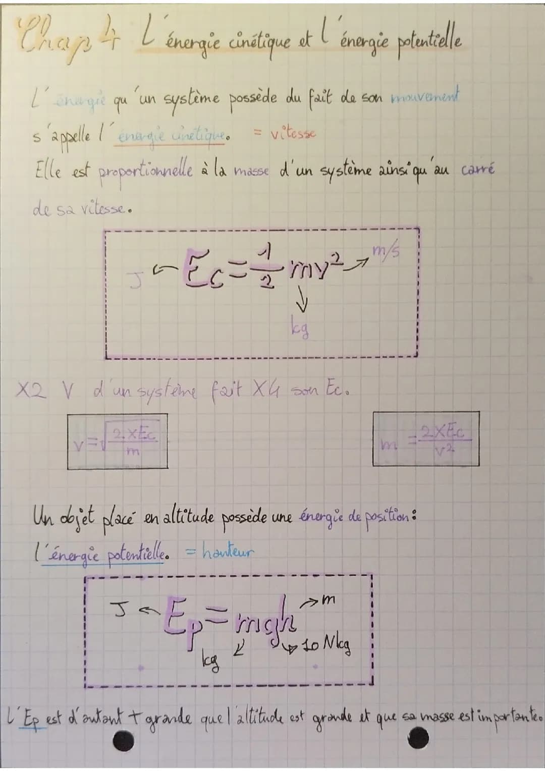 L'énergie cinétique et l'énergie potentielle 