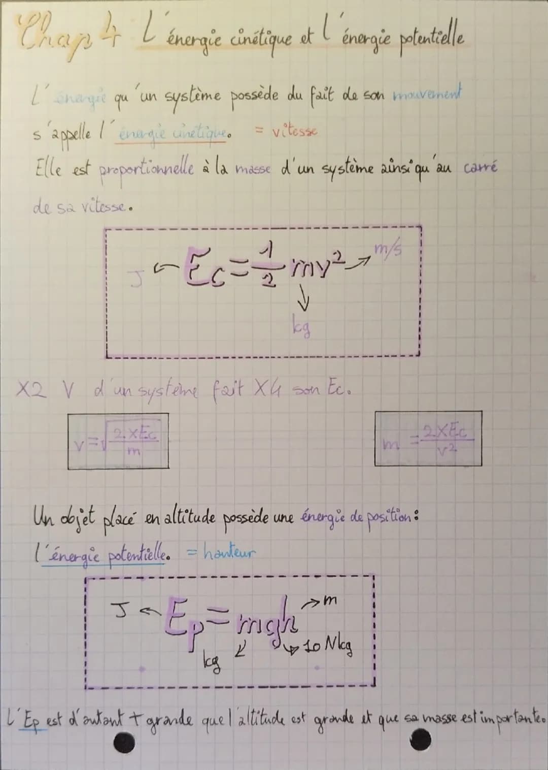 Chap 4
し
énergie cinétique et énergie potentielle
L'energie qu
S
"'un système possède du fait de son mouvement
• 'appelle l'énergie cinetiqu