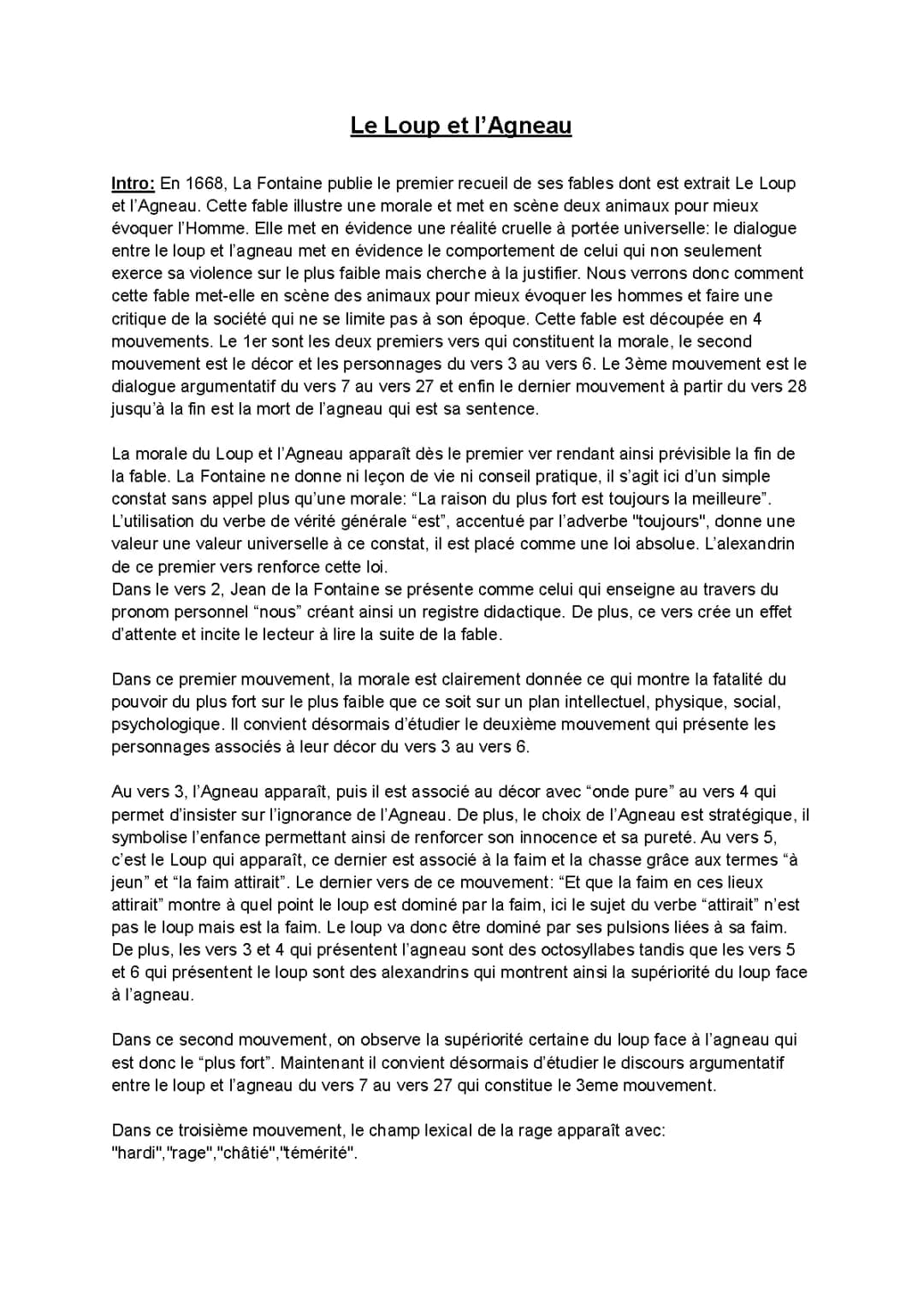 Analyse Linéaire de 'Le Loup et L'Agneau' - Questions, Résumé et Morale