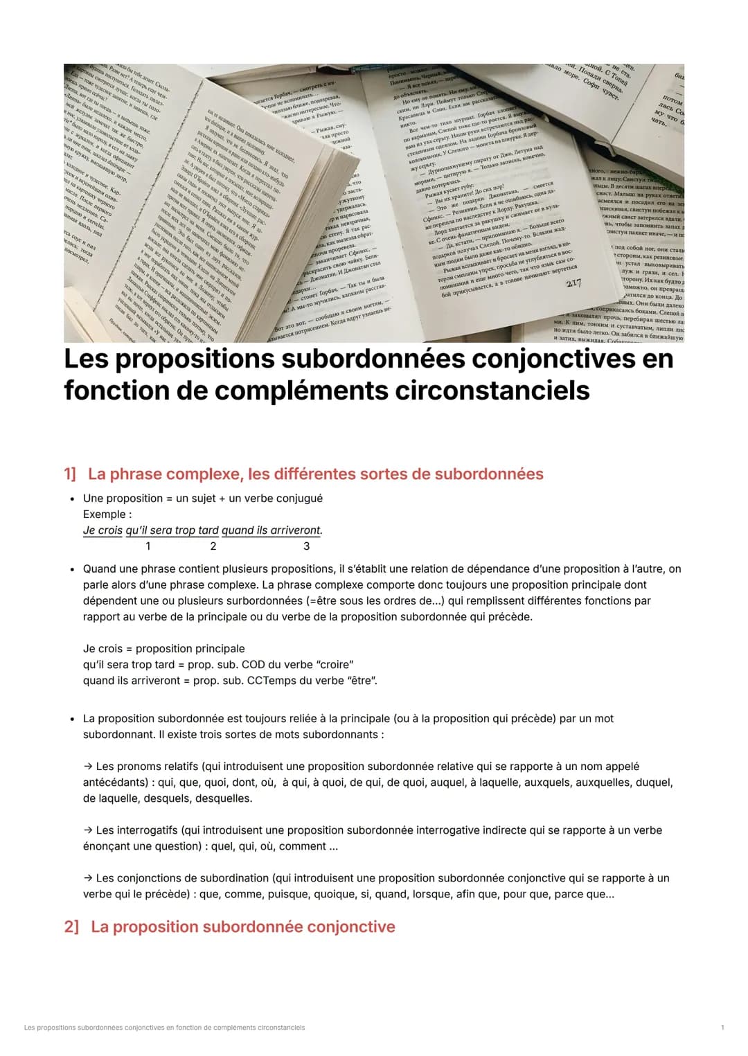 Les propositions subordonnées conjonctives en fonction de compléments circonstanciels