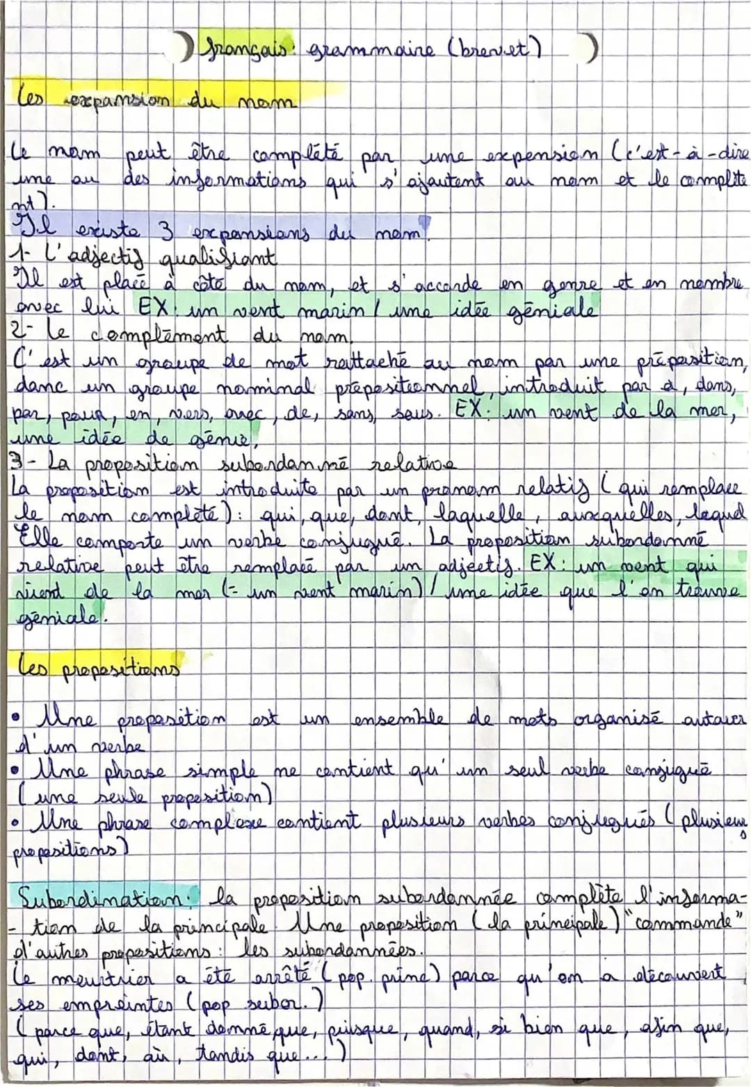 Expansions du nom et Propositions Subordonnées pour le Brevet - PDF Corrigés