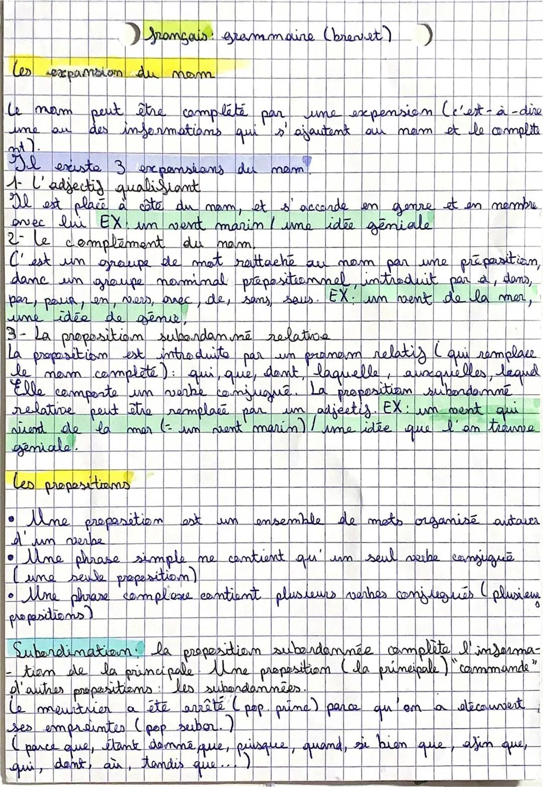 Expansions du nom et Propositions Subordonnées pour le Brevet - PDF Corrigés