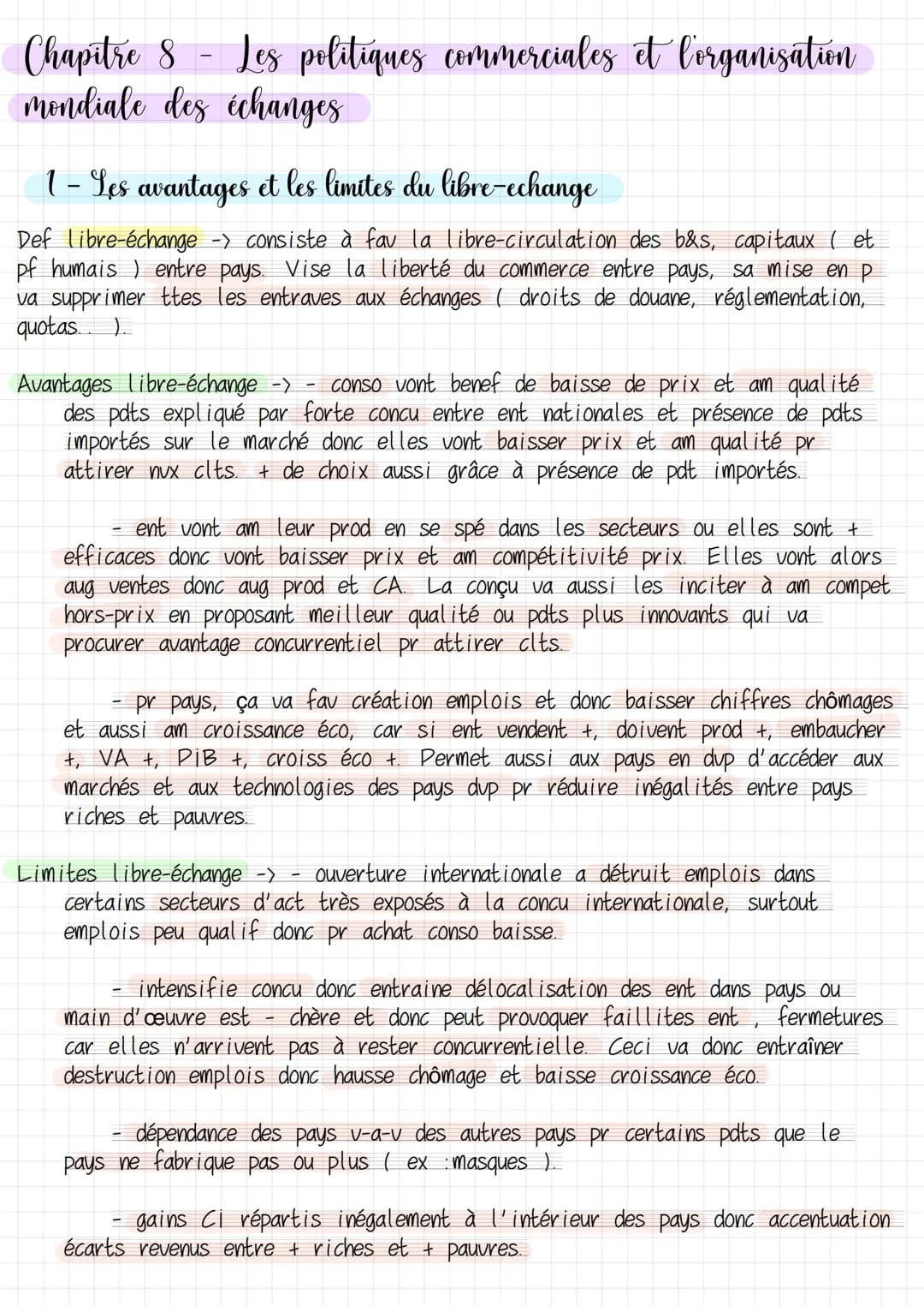 Chapitre 8 Les politiques commerciales et l'organisation
mondiale des échanges
1 - Les avantages et les limites du libre-echange
et
Def libr