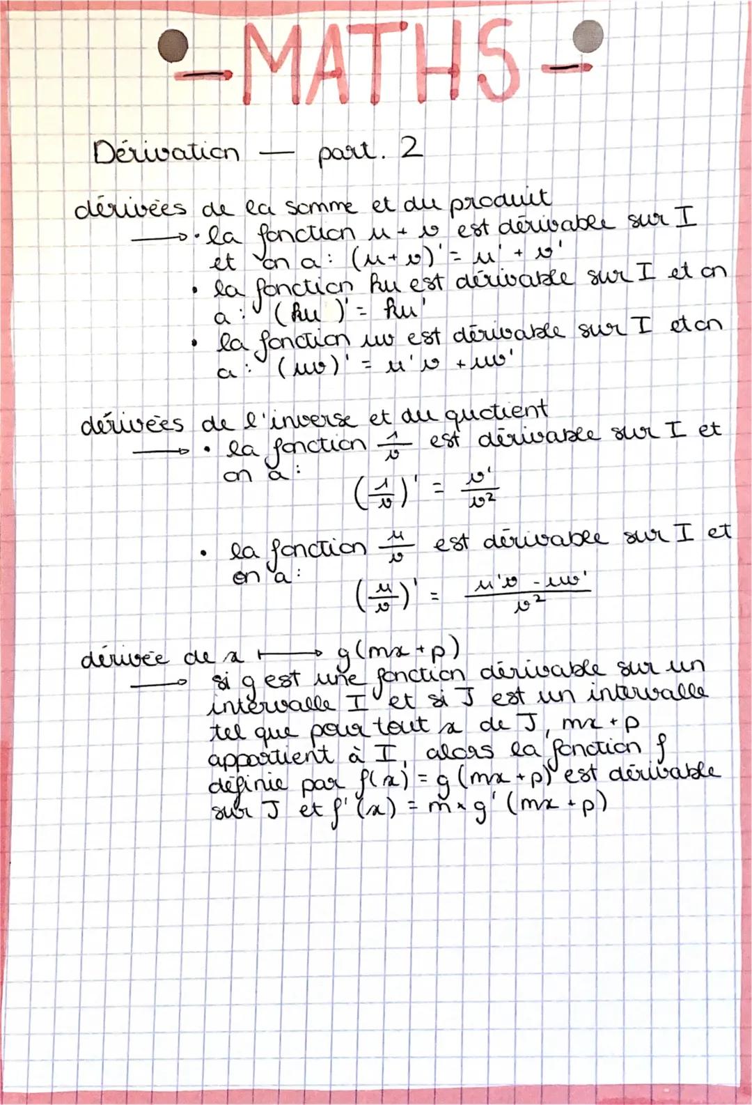 •-MATHS
part. I
Derivation
taux de variation
• le taux de variation d'une fonction
f entre
entre a+b est le nombre:
+ (n) =
remplacer
-
Si a