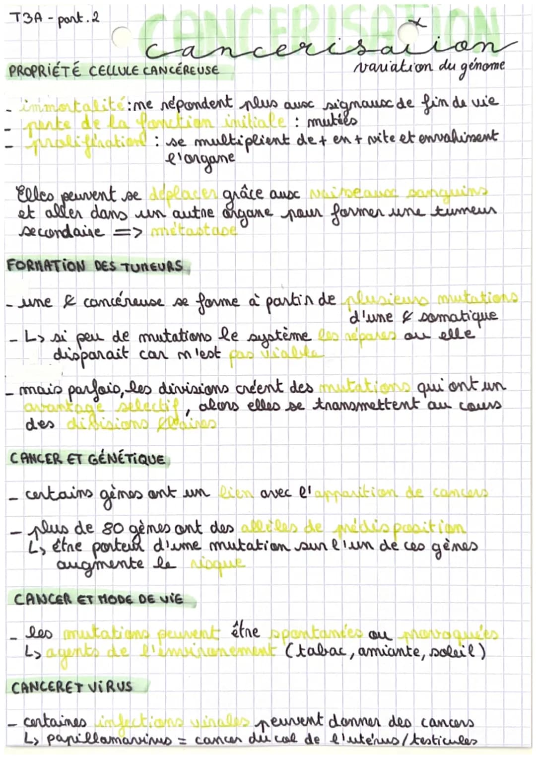 T3A-part. 2
Cancerisacion
variation du génome
immortalité: me répondent plus aux signaux de fin de vie
pente de la fonction initiale: muties