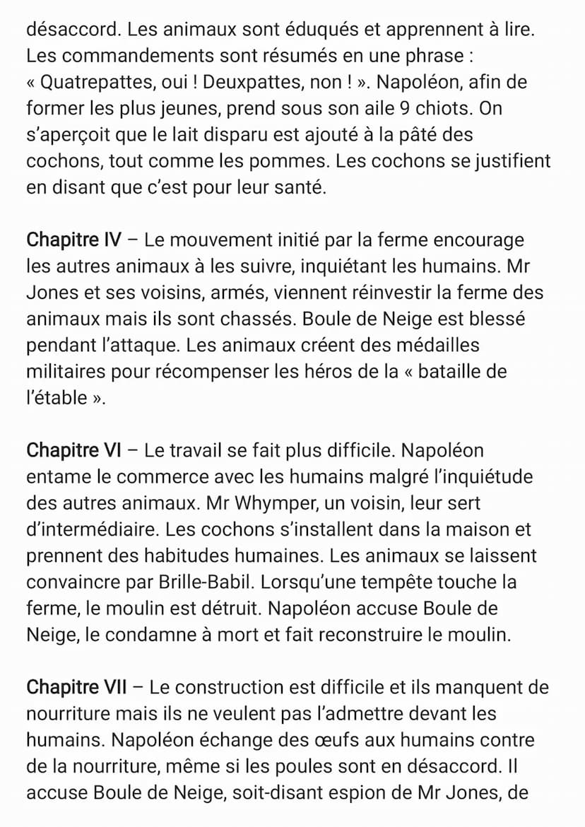 Chapitre I - En Angleterre, Mr et Mrs Jones possèdent « La
Ferme du Manoir ». Une nuit, les animaux (Filou le chien,
Fleur et Constance les 