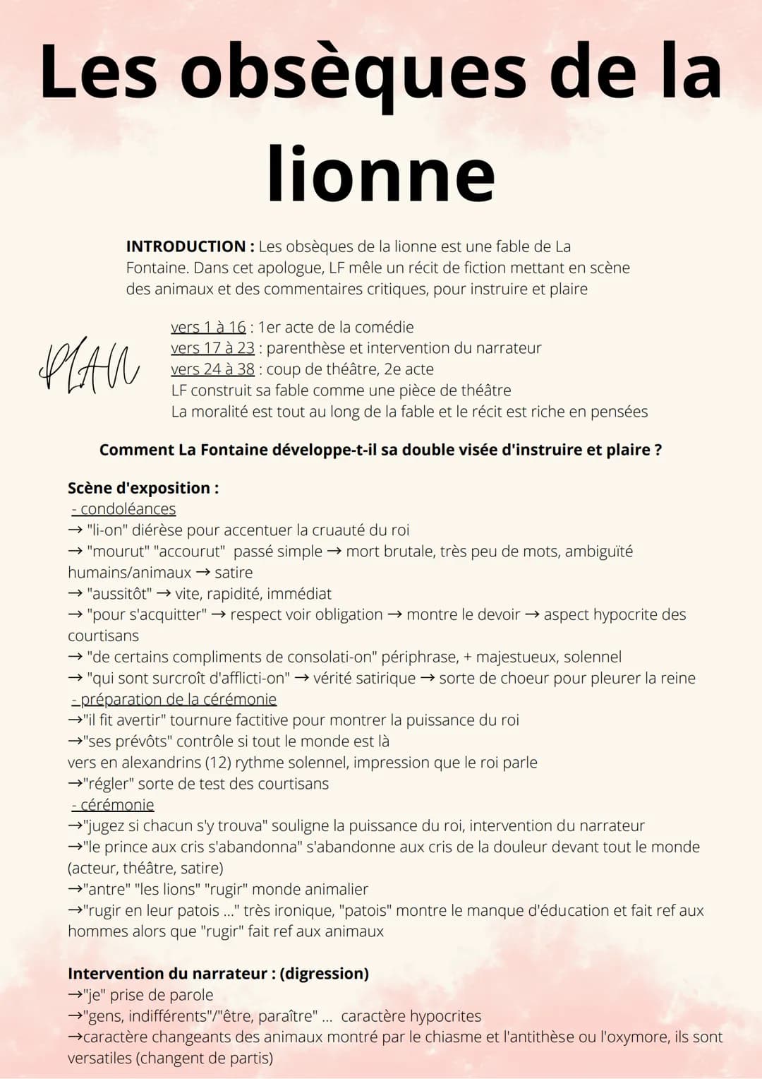 Les obsèques de la
lionne
INTRODUCTION : Les obsèques de la lionne est une fable de La
Fontaine. Dans cet apologue, LF mêle un récit de fict