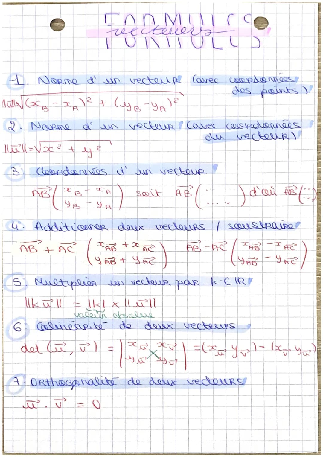 Formules de base calcul vectoriel 