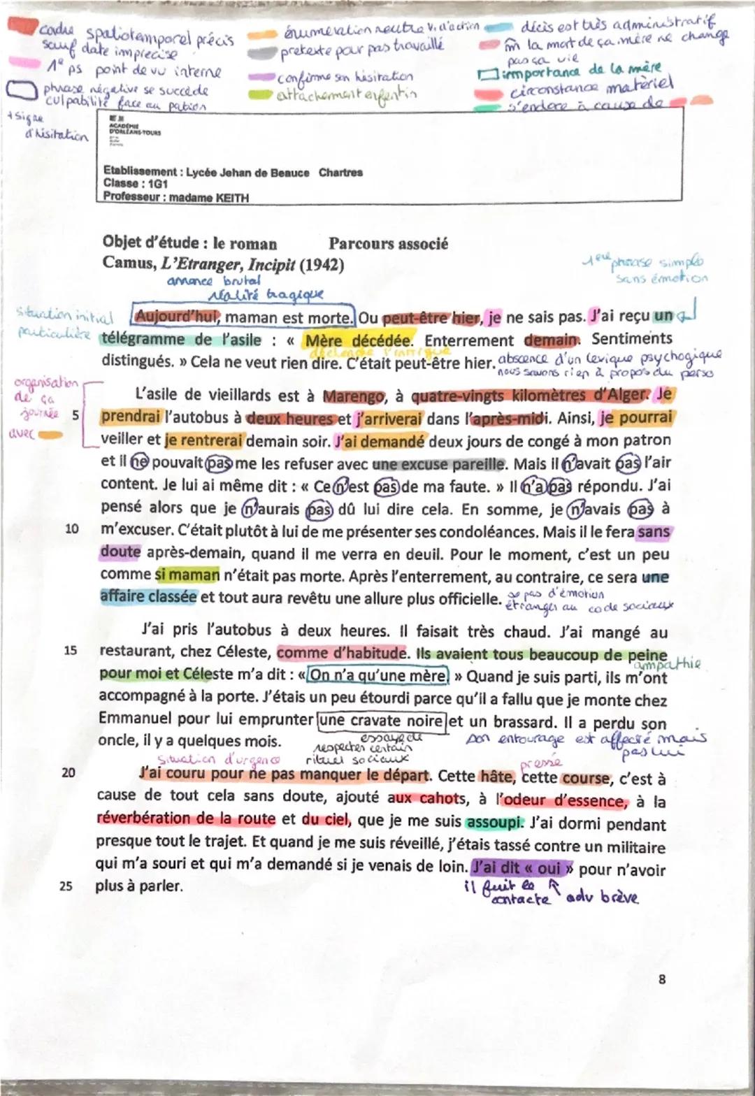 L'ETRANGER
Intro: Eout en 1942 par Albert Camus
pondant la 2GM
2 theme principalo l'absurde la revolte
Dans ce roman Camu présente que
va co