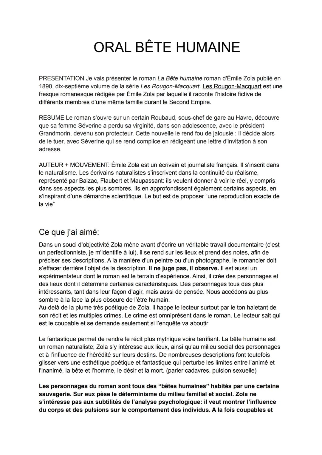 ORAL BÊTE HUMAINE
PRESENTATION Je vais présenter le roman La Bête humaine roman d'Émile Zola publié en
1890, dix-septième volume de la série