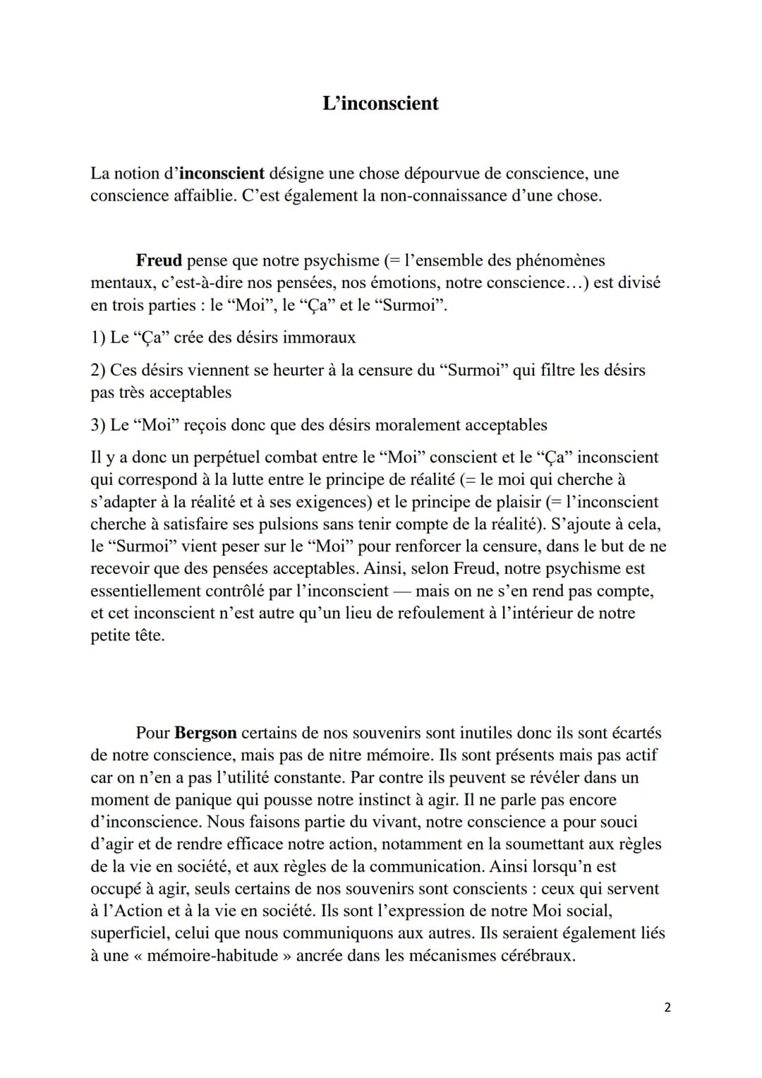 La conscience
La conscience est la capacité d'un individu à avoir connaissance de ses
propres pensées, perceptions et sentiments, c'est ce q