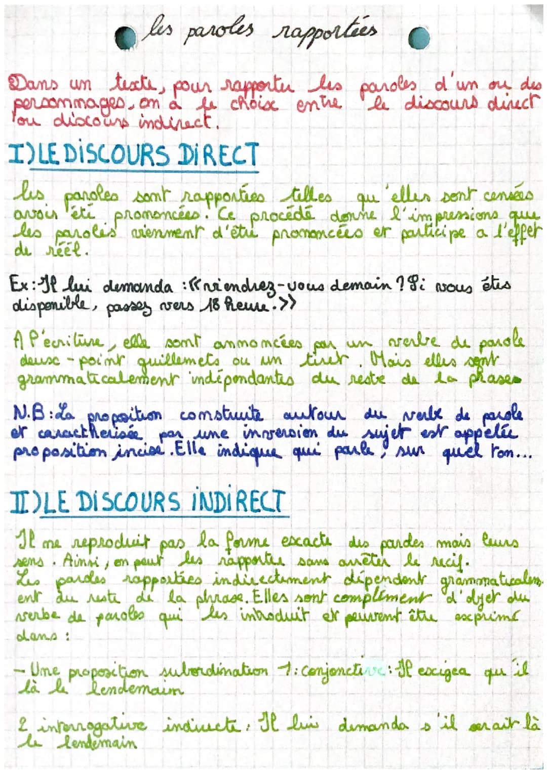 les paroles rapporties ●
Dans un texte pour rapporter les paroles d'un ou des
persommages, on a fe choix entre le discours direct
You discou