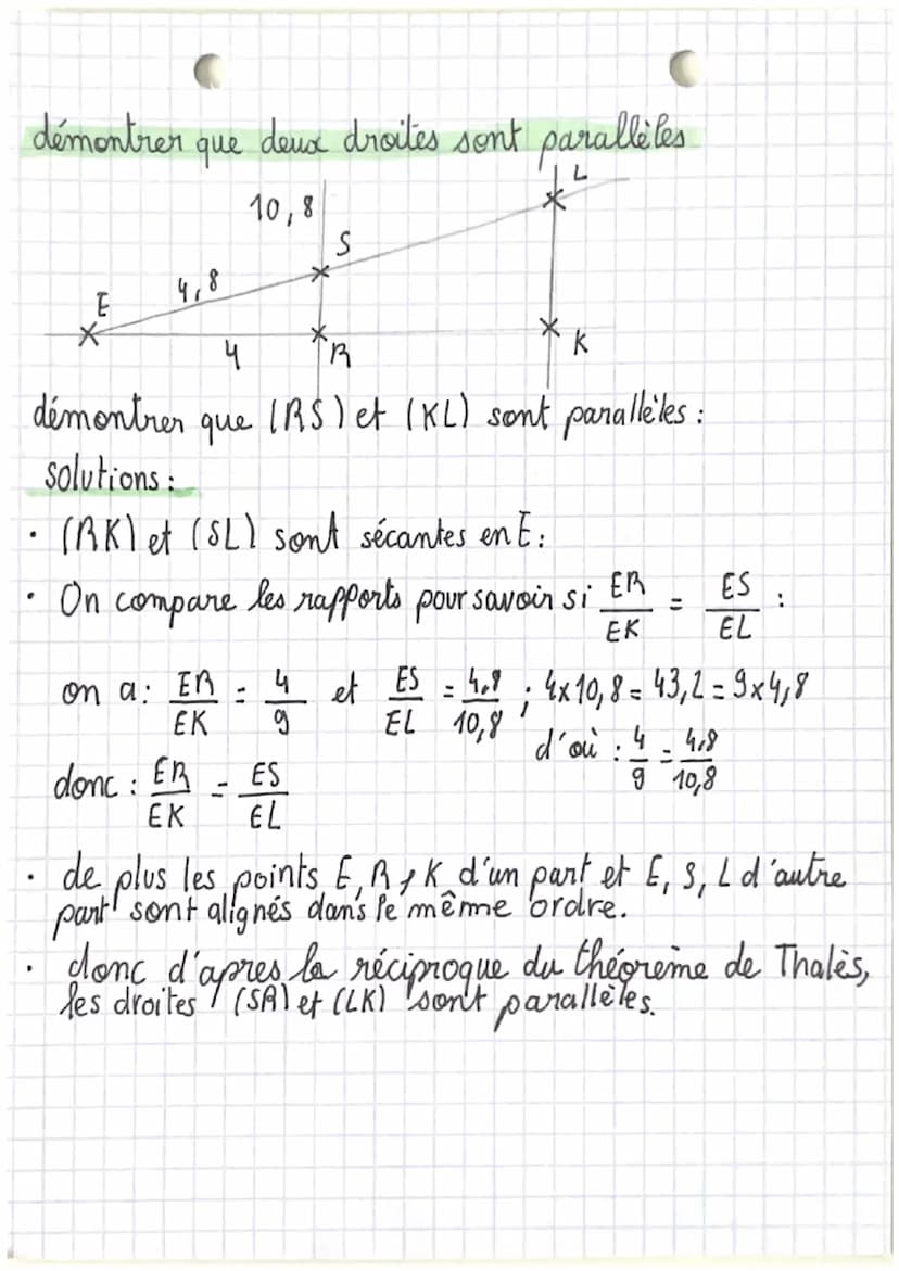 C MATH S
théorème de Thale's
calculer une
(GH) // (DE)
longueur
D
x
Calculer FD et FH
-
X
G
4,6
=
6
لا
3
C
F
+
2,6 et FO=
X
solution:
on sai