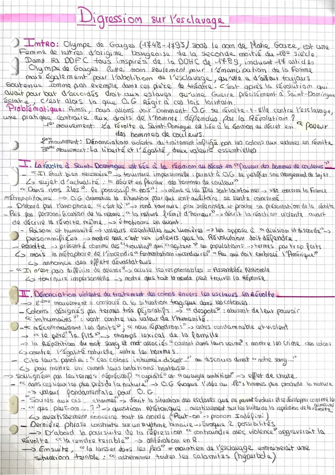 Analyse linéaire Postambule Olympe de Gouges : Esclavage et Révolte