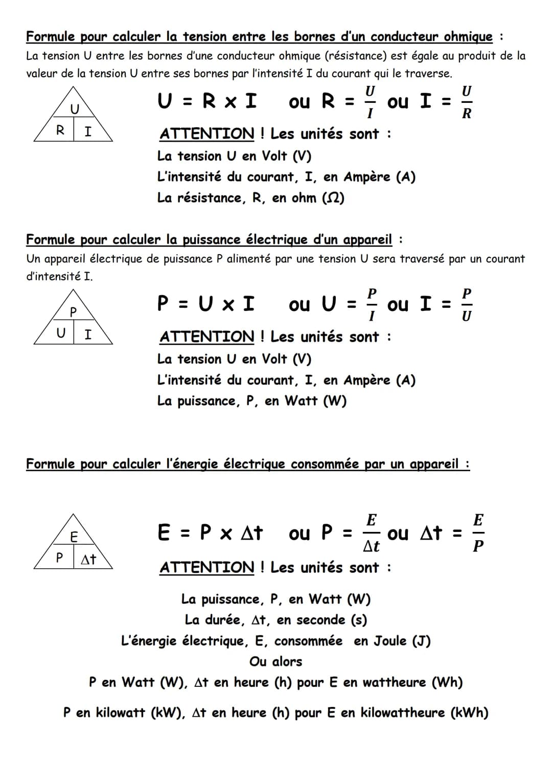 Formule pour calculer la vitesse, v :
V At
FORMULES à CONNAITRE pour le BREVET
m
V =
P
At
Formule pour calculer l'énergie cinétique Ec :
9
A