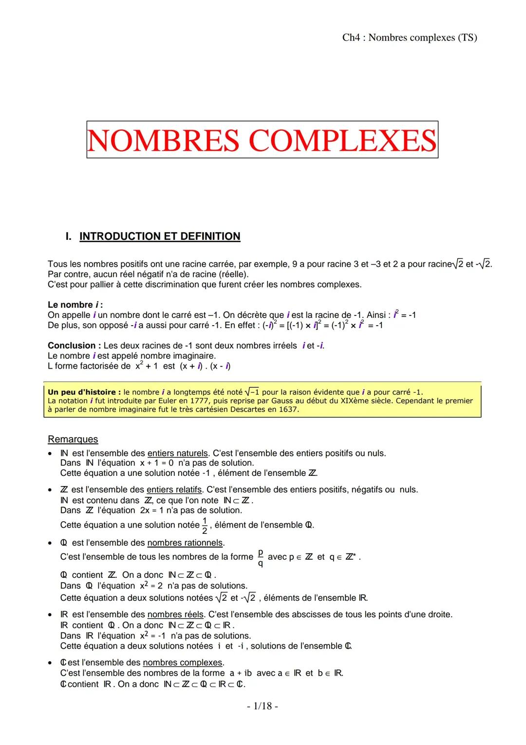 Comprendre la Racine Carrée d'un Nombre Complexe : Exercices Corrigés et PDF