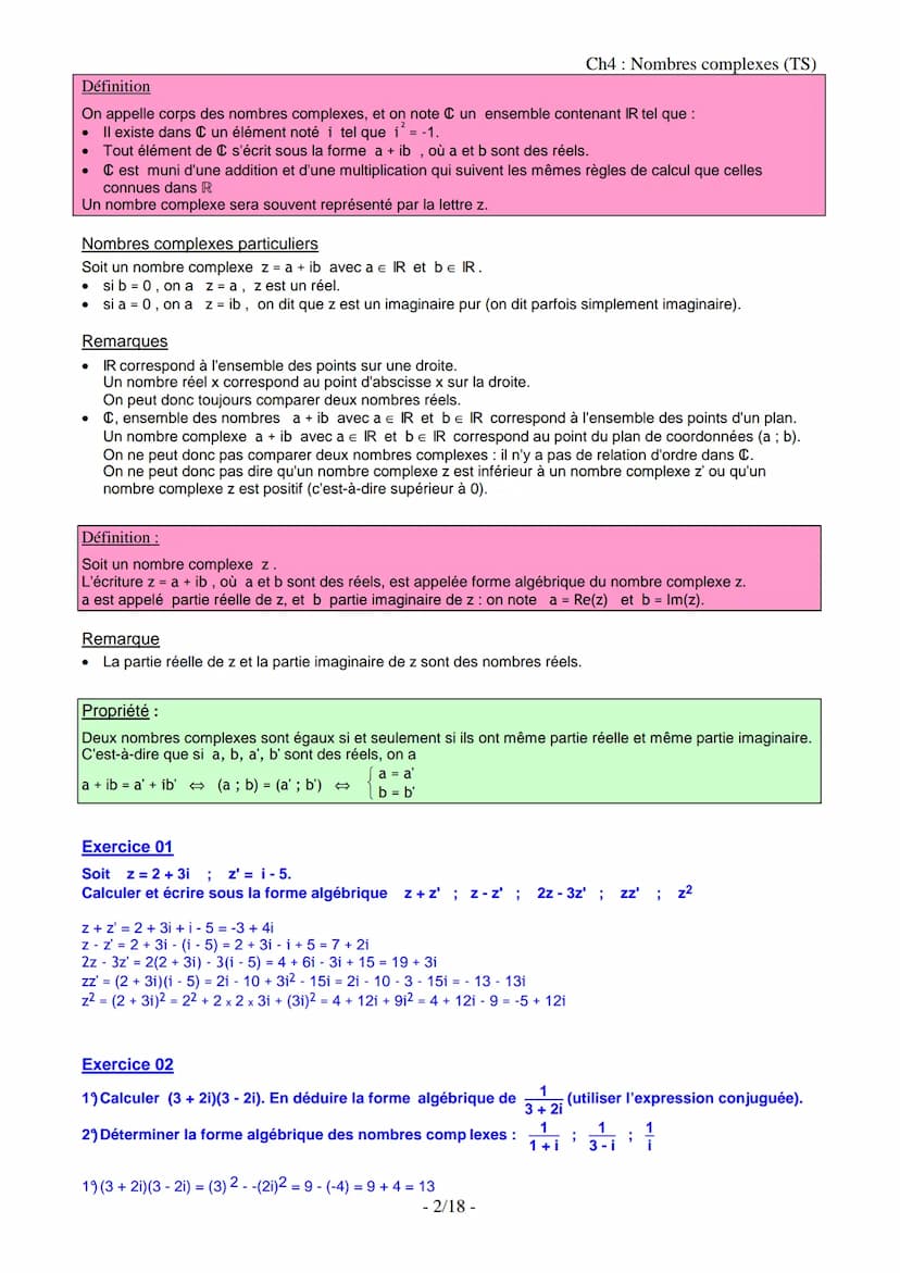 NOMBRES COMPLEXES
I. INTRODUCTION ET DEFINITION
Tous les nombres positifs ont une racine carrée, par exemple, 9 a pour racine 3 et -3 et 2 a