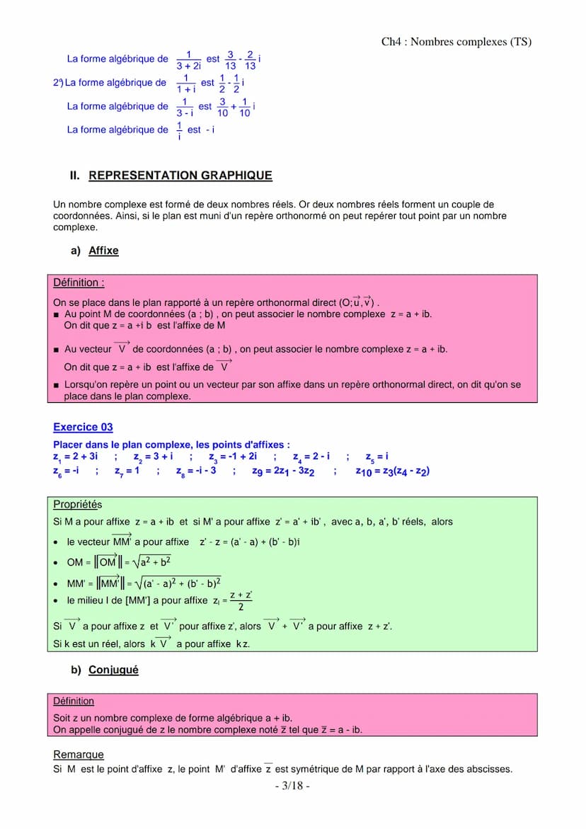 NOMBRES COMPLEXES
I. INTRODUCTION ET DEFINITION
Tous les nombres positifs ont une racine carrée, par exemple, 9 a pour racine 3 et -3 et 2 a