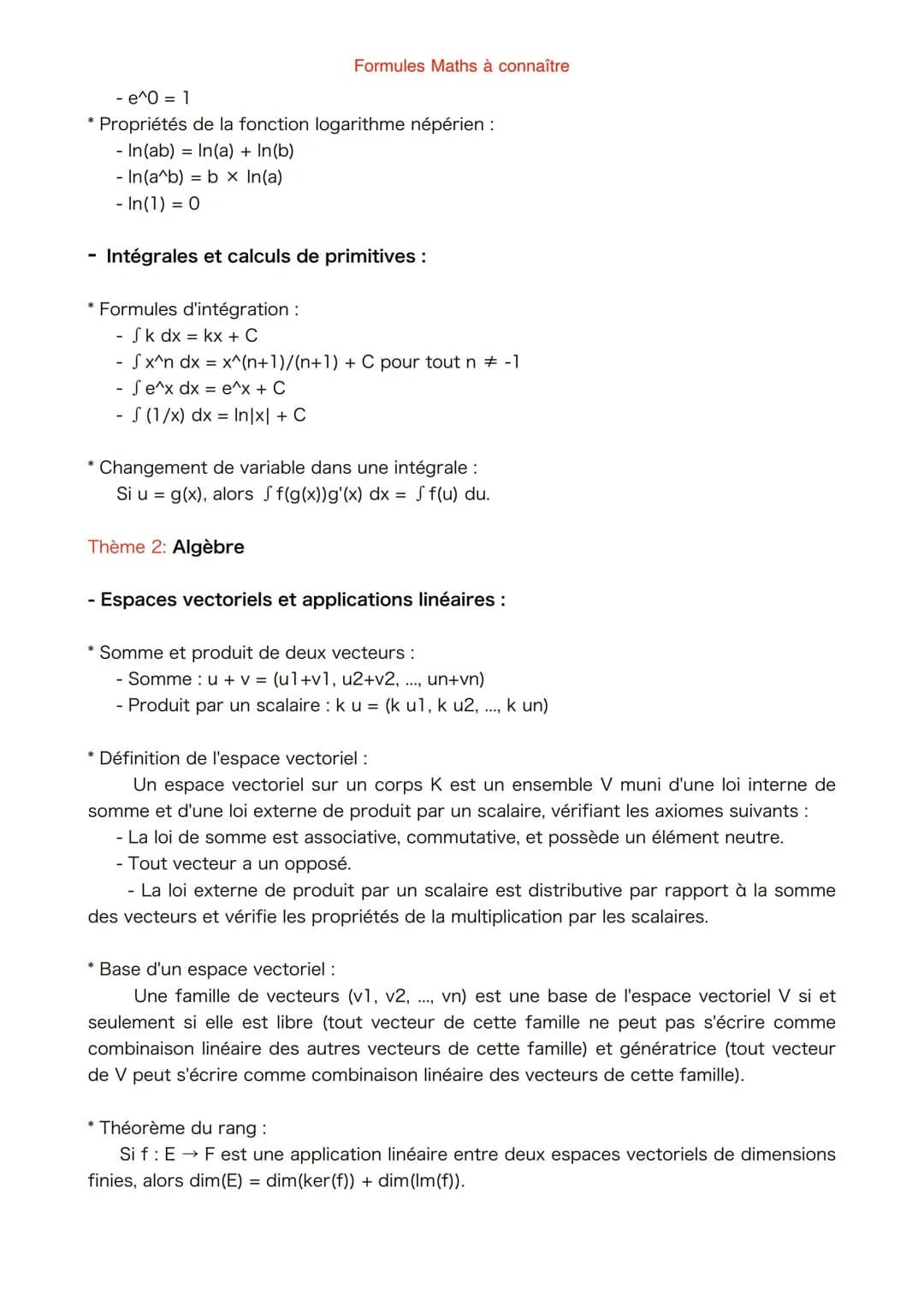Thème 1: Analyse
- Limites et continuité:
* Limite d'une fonction f en un point a :
lim f(x) = L si et seulement si pour tout & > 0, il exis