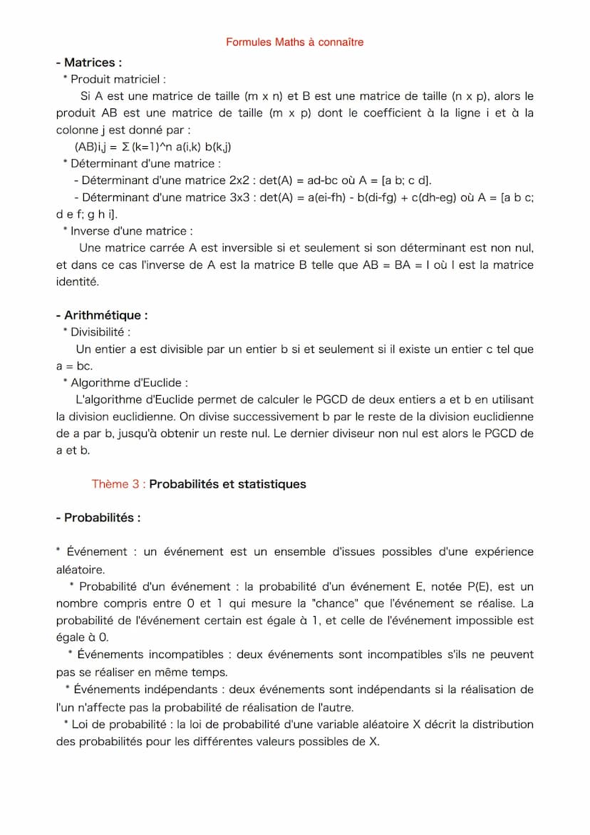 Thème 1: Analyse
- Limites et continuité:
* Limite d'une fonction f en un point a :
lim f(x) = L si et seulement si pour tout & > 0, il exis