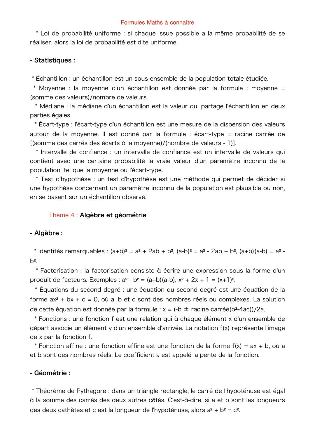 Thème 1: Analyse
- Limites et continuité:
* Limite d'une fonction f en un point a :
lim f(x) = L si et seulement si pour tout & > 0, il exis