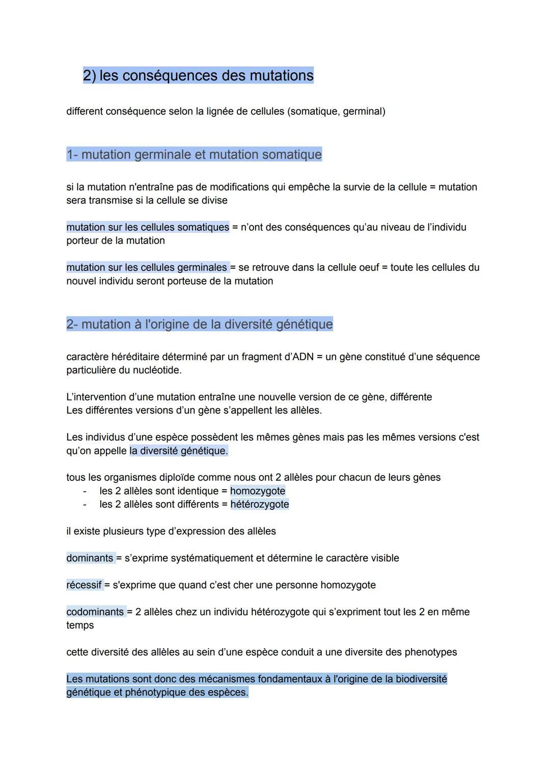 Les variations du patrimoine génétique
le patrimoine génétique est portée par différente molécule d'ADN présente dans les cellules
d'un orga