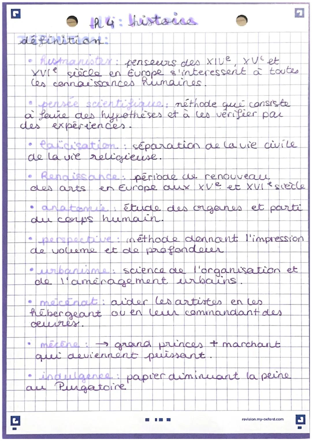 # A4: histoire

définition:

*   hismaniste: penseurs des xive, XV et
vie siècle en Europe s'interessent à toutes
ces connaissances humaines