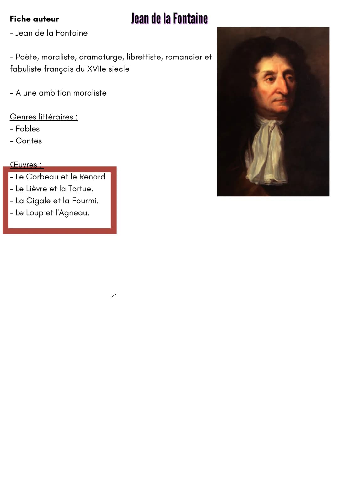 Fiche auteur
- Jean de la Fontaine
Poète, moraliste, dramaturge, librettiste, romancier et
fabuliste français du XVIIe siècle
- A une ambiti