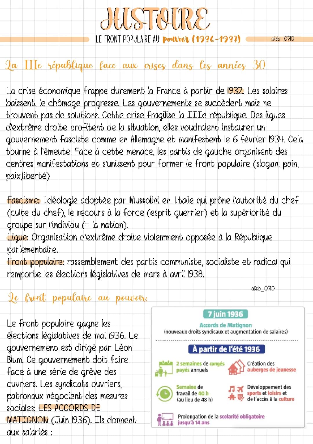 Histoire : Le front populaire au pouvoir (1936-1937)