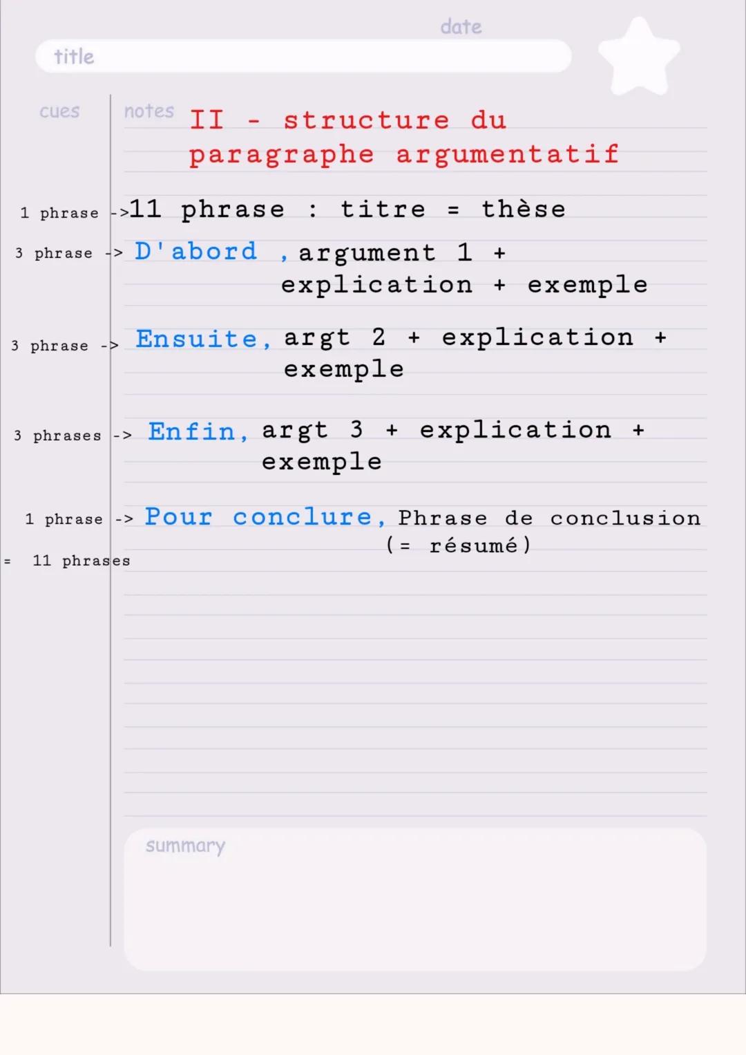 title
cues
date
notes Discours argumentatif
1- que trouve t'on dans un paragraphe
argumenter
Dans un discours
argumentatif on y trouve
une s